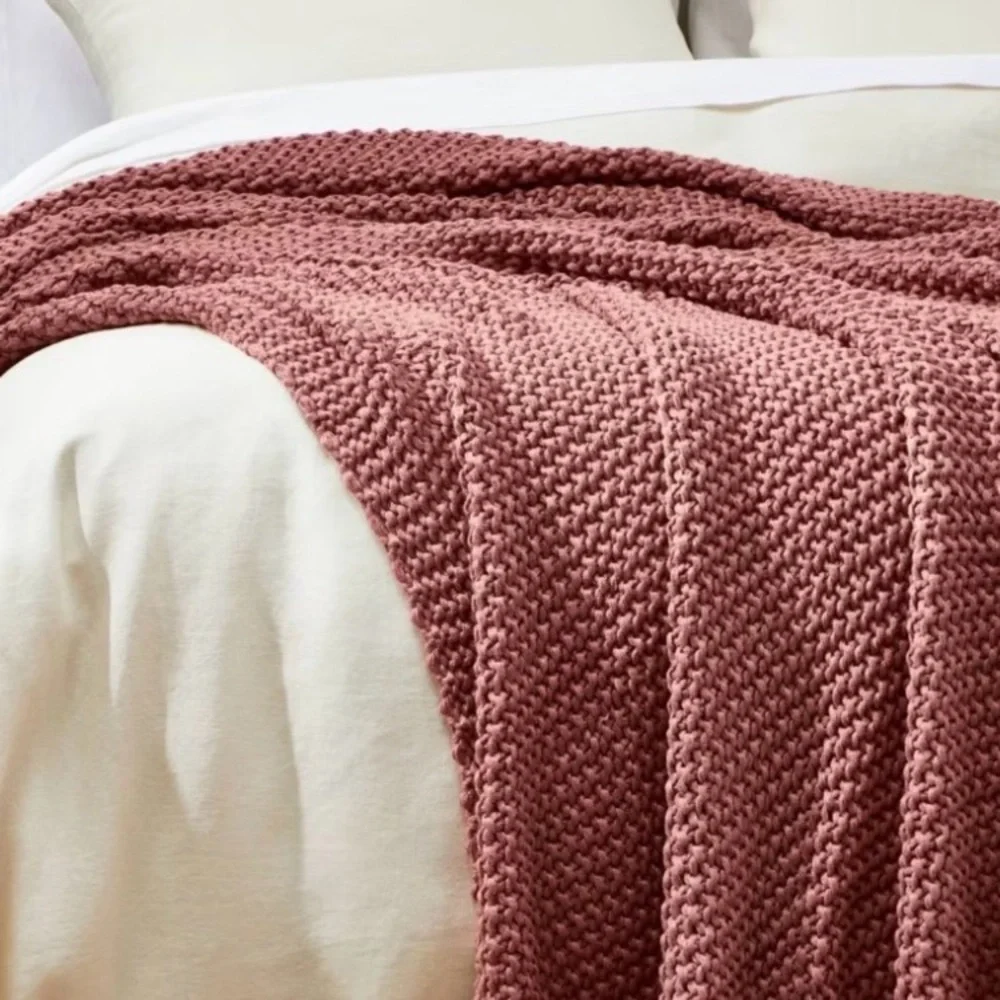 CASALUNA Cozy Knit Throw Blanket - Blush Pink